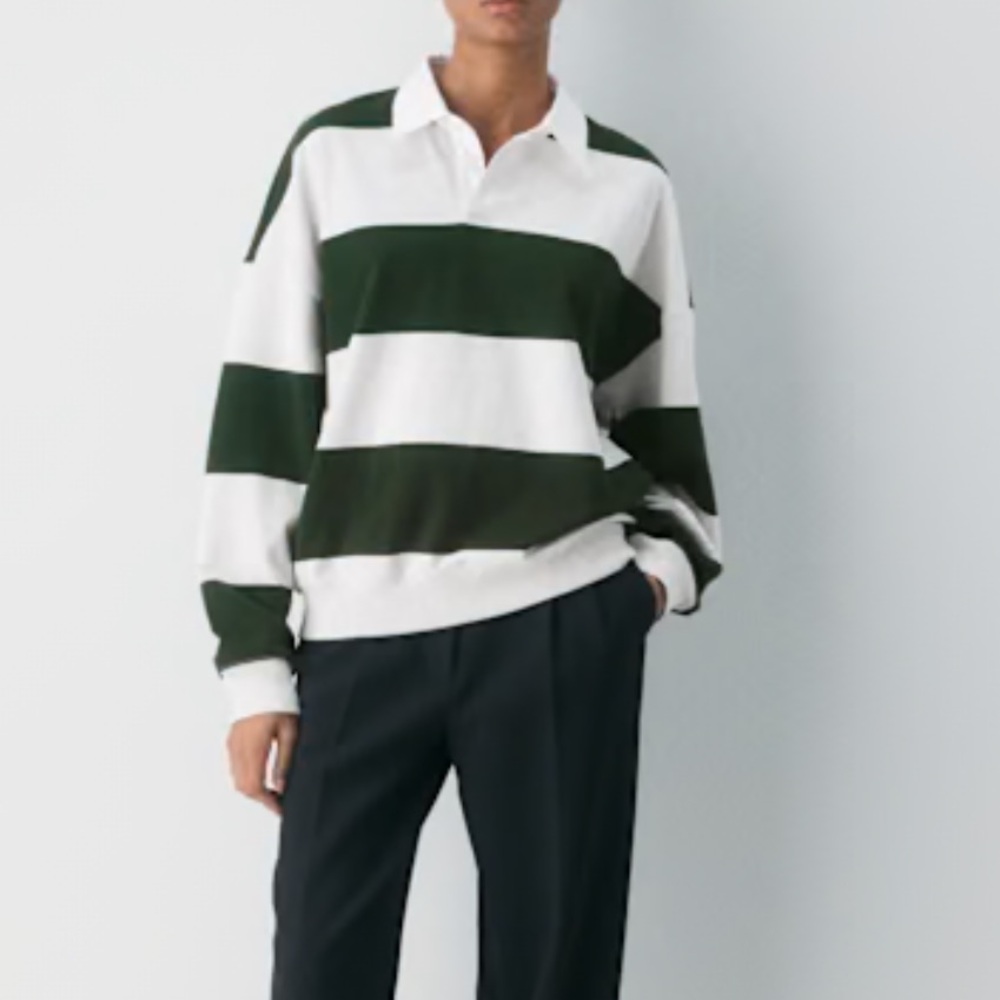 Aritzia Striped Green and Light Grey Rugby Shirt